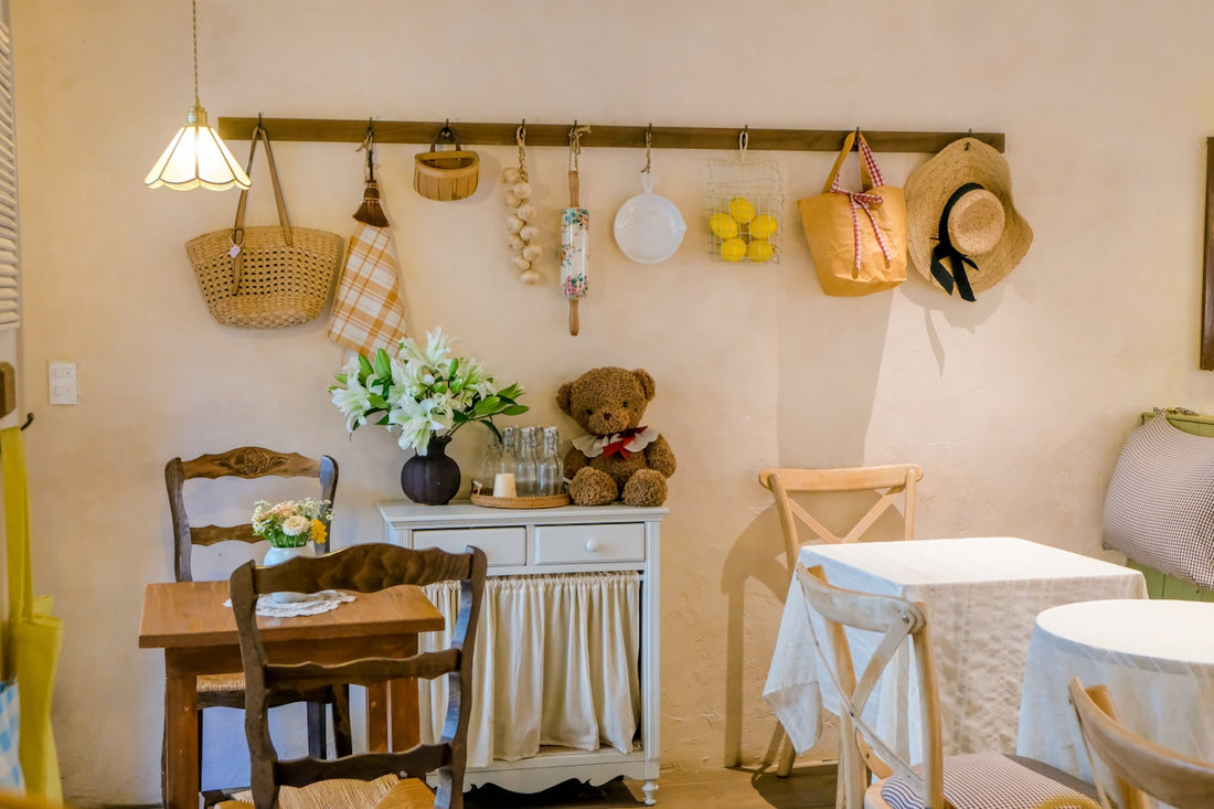 Cozy cafe interior with tables, chairs, and decorative items