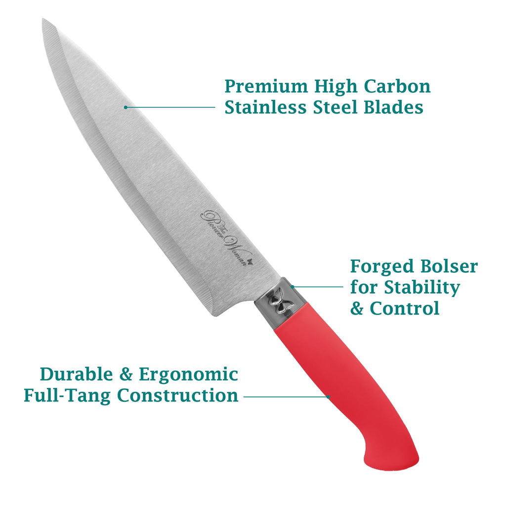 Homesteada™ Sweet Rose 11-Piece Stainless Steel Knife Block Set, Red