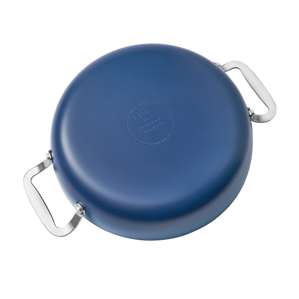 Homesteada™ Harlow 12" Ceramic Non-Stick Everyday Pan with Lid, Denim Blue