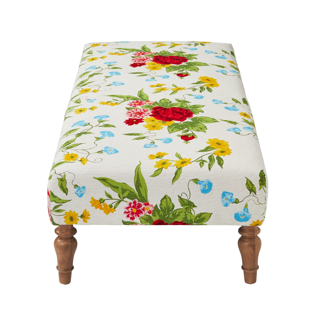 Homesteada™ Vintage Floral Fabric Rectangular Ottoman, White
