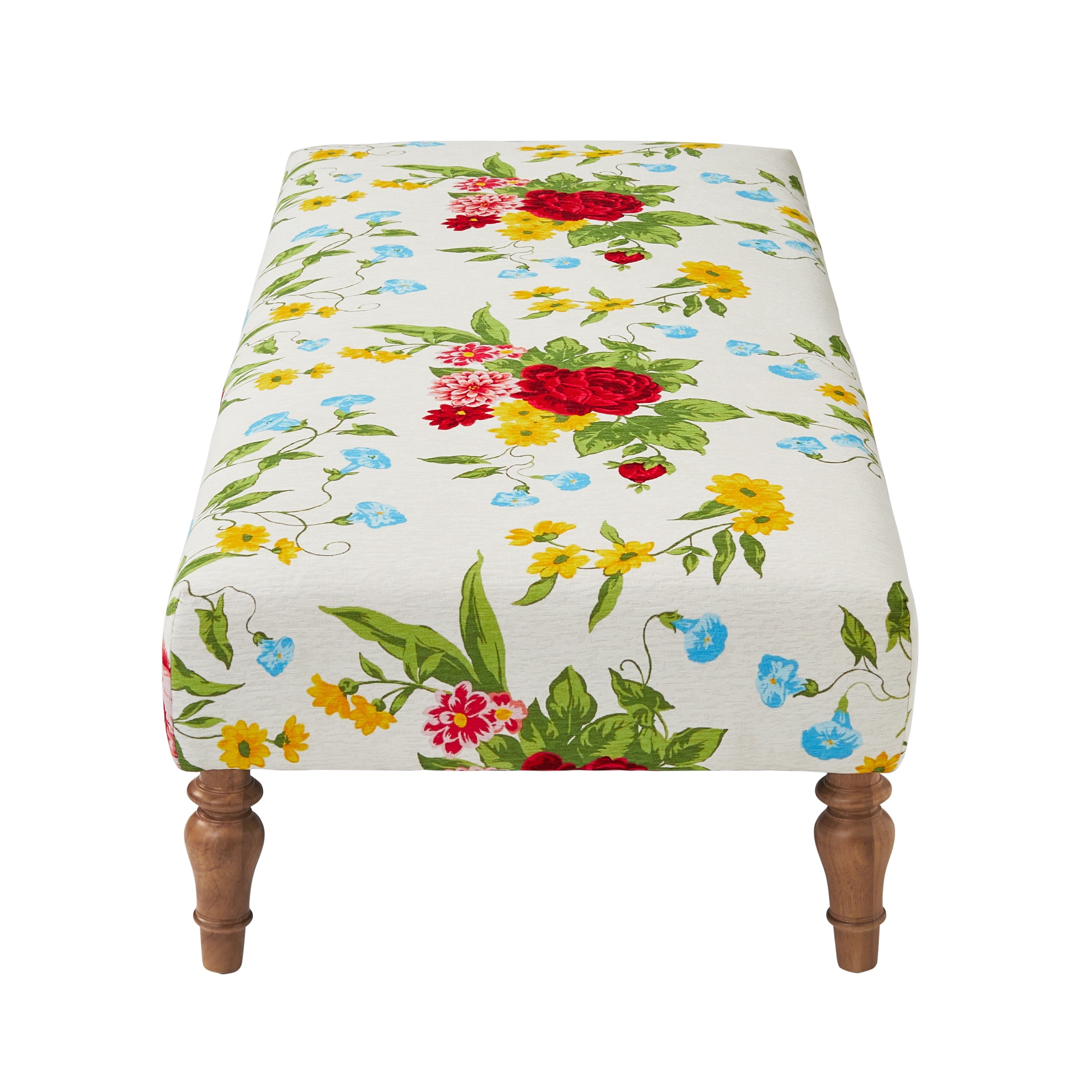 Homesteada™ Vintage Floral Fabric Rectangular Ottoman, White