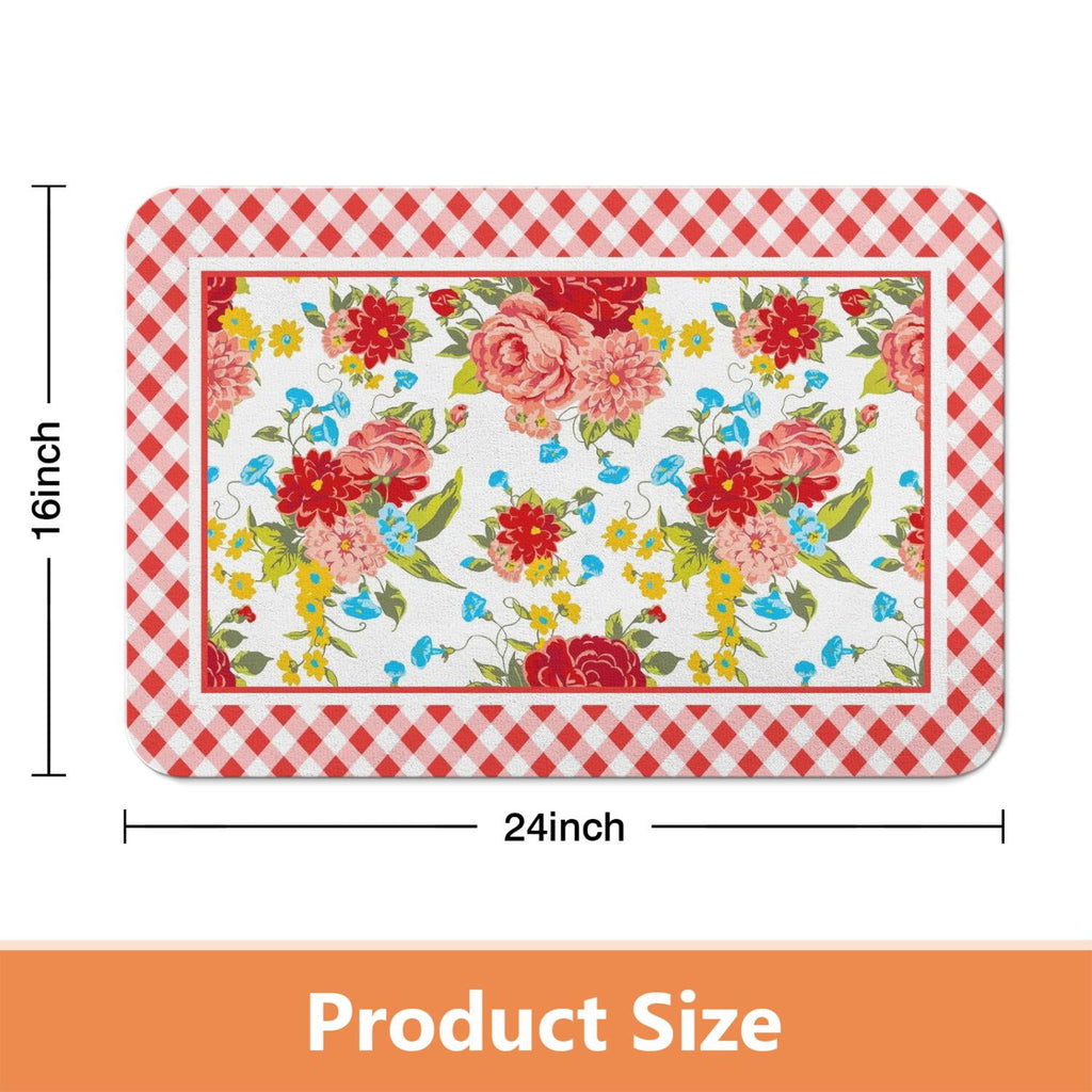 Homesteada™ Flower Kitchen Mat Sets 2 Piece Farmhouse Anti Fatigue Waterproof Stain Resistant Floor Rug Non Slip Homesteada™ Vintage Floral Kitchen Laundry Room Rug - 17x30+17x47Inch