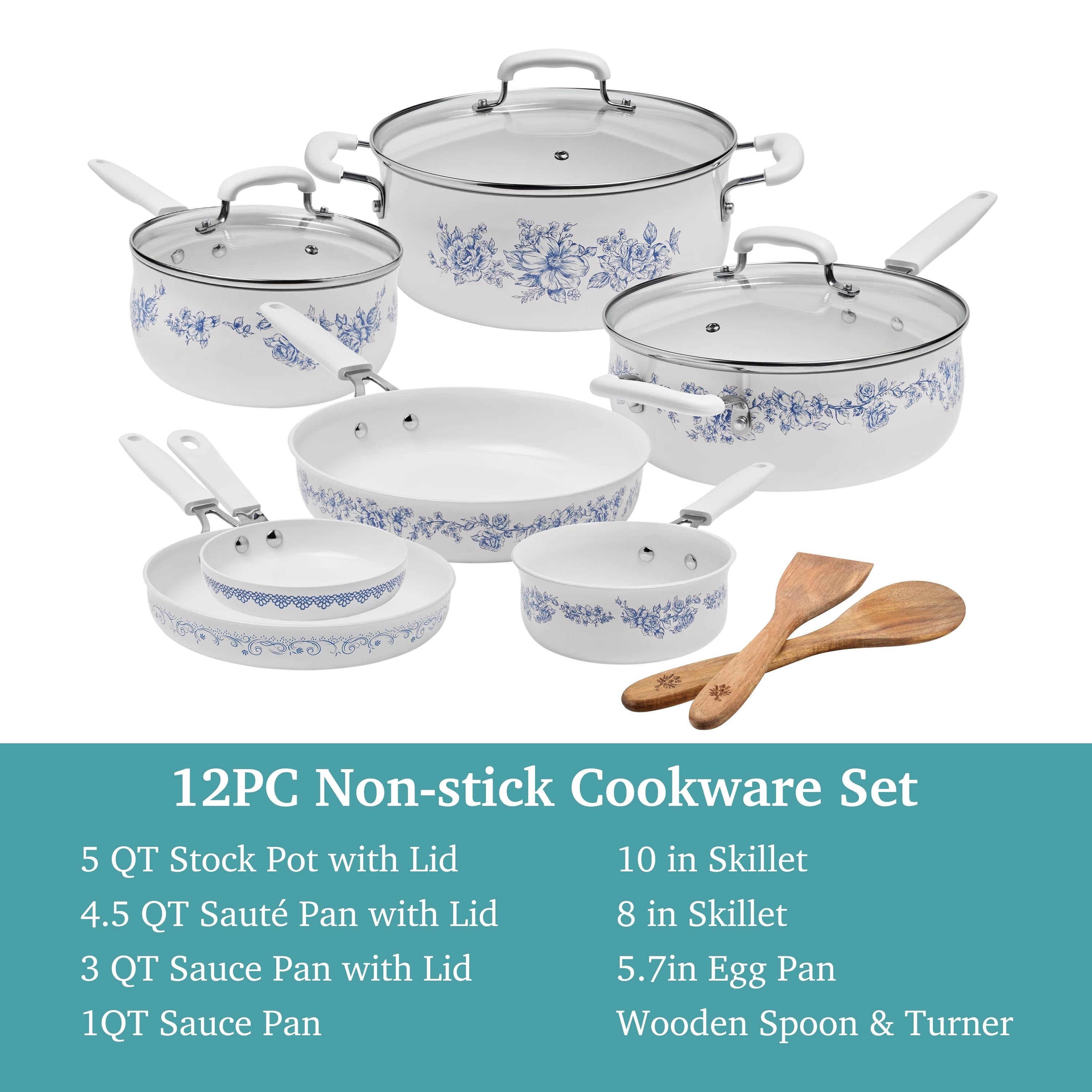 Homesteada™ 12-Piece Classic Ceramic Cookware Set, Agatha Blue