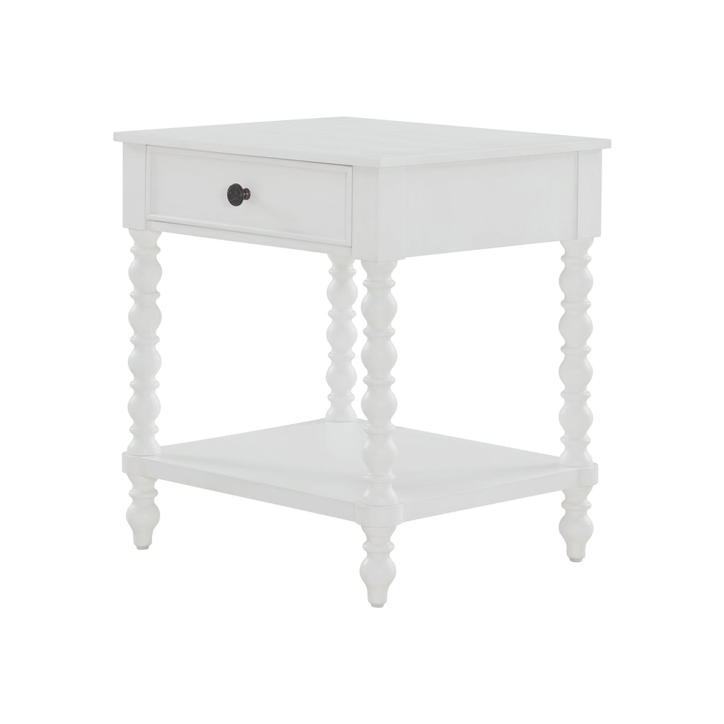 Homesteada™ Harper Spindle Nightstand with USB Charging Ports, Adults and Teens, White Finish