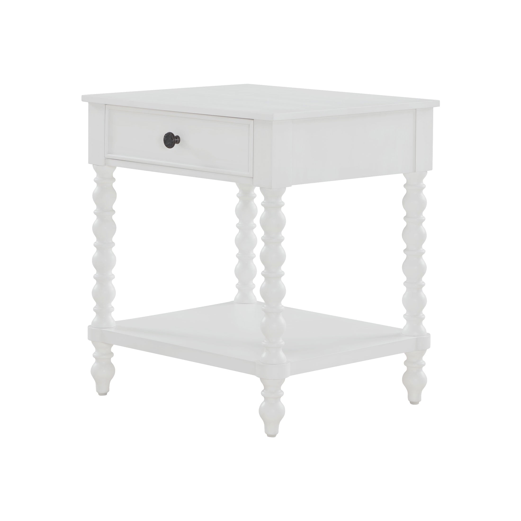 Homesteada™ Harper Spindle Nightstand with USB Charging Ports, Adults and Teens, White Finish