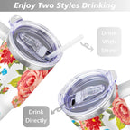 Homesteada™ 40 Oz Tumbler with Handle Lid and Straw Vintage Floral Women Stainless Steel Travel Mug Double Walled Vacuum Insulated Cup, Christmas Birthday Gifts for Indoor Outdoor Sports