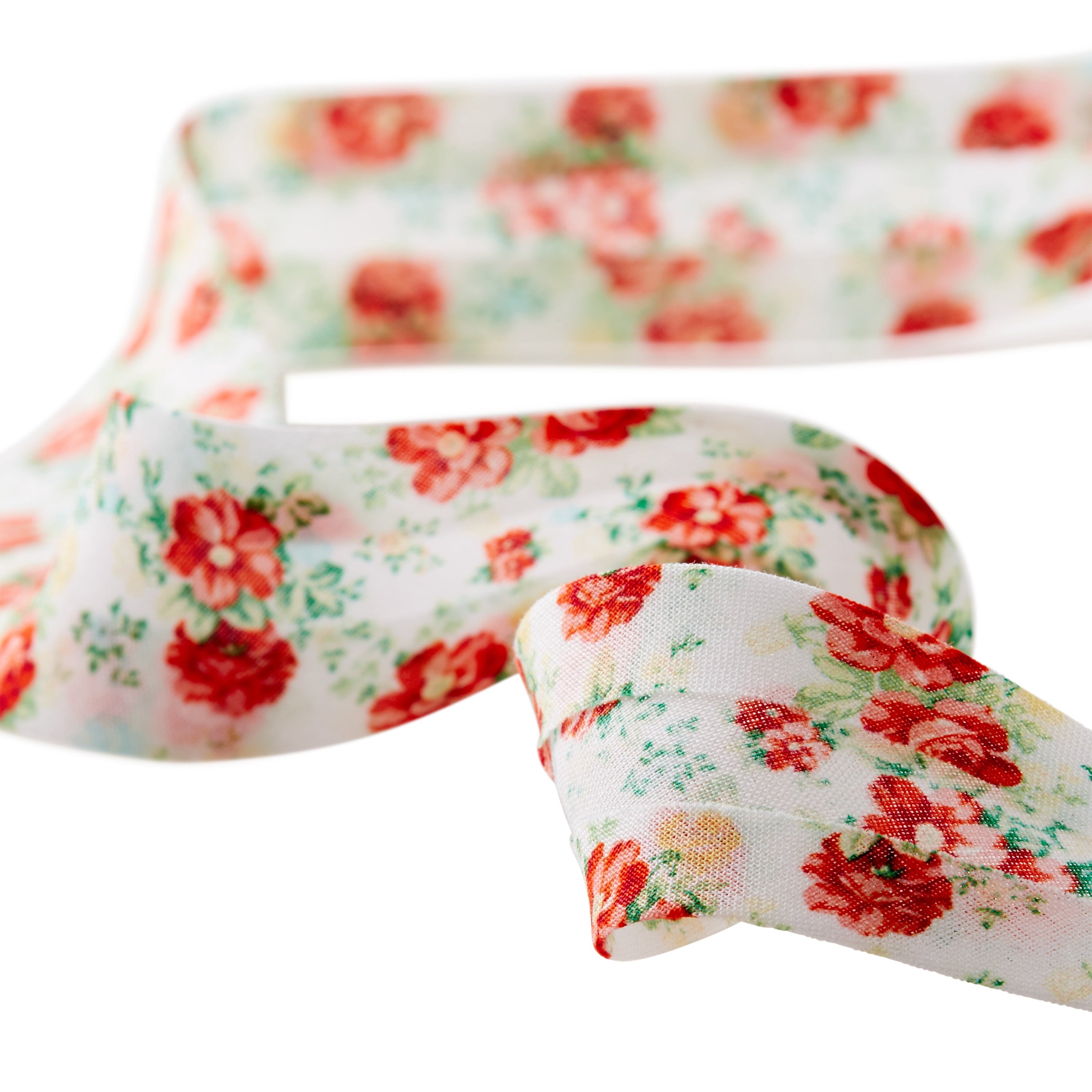 Homesteada™ Vintage Floral White Double Fold Cotton Bias Tape Ribbon, 7/8" x 25 Yards