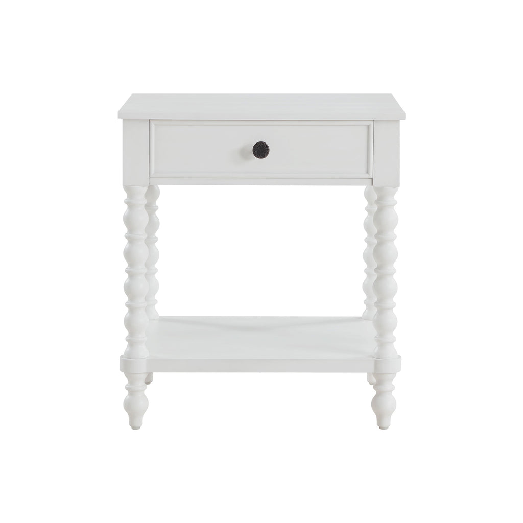 Homesteada™ Harper Spindle Nightstand with USB Charging Ports, Adults and Teens, White Finish
