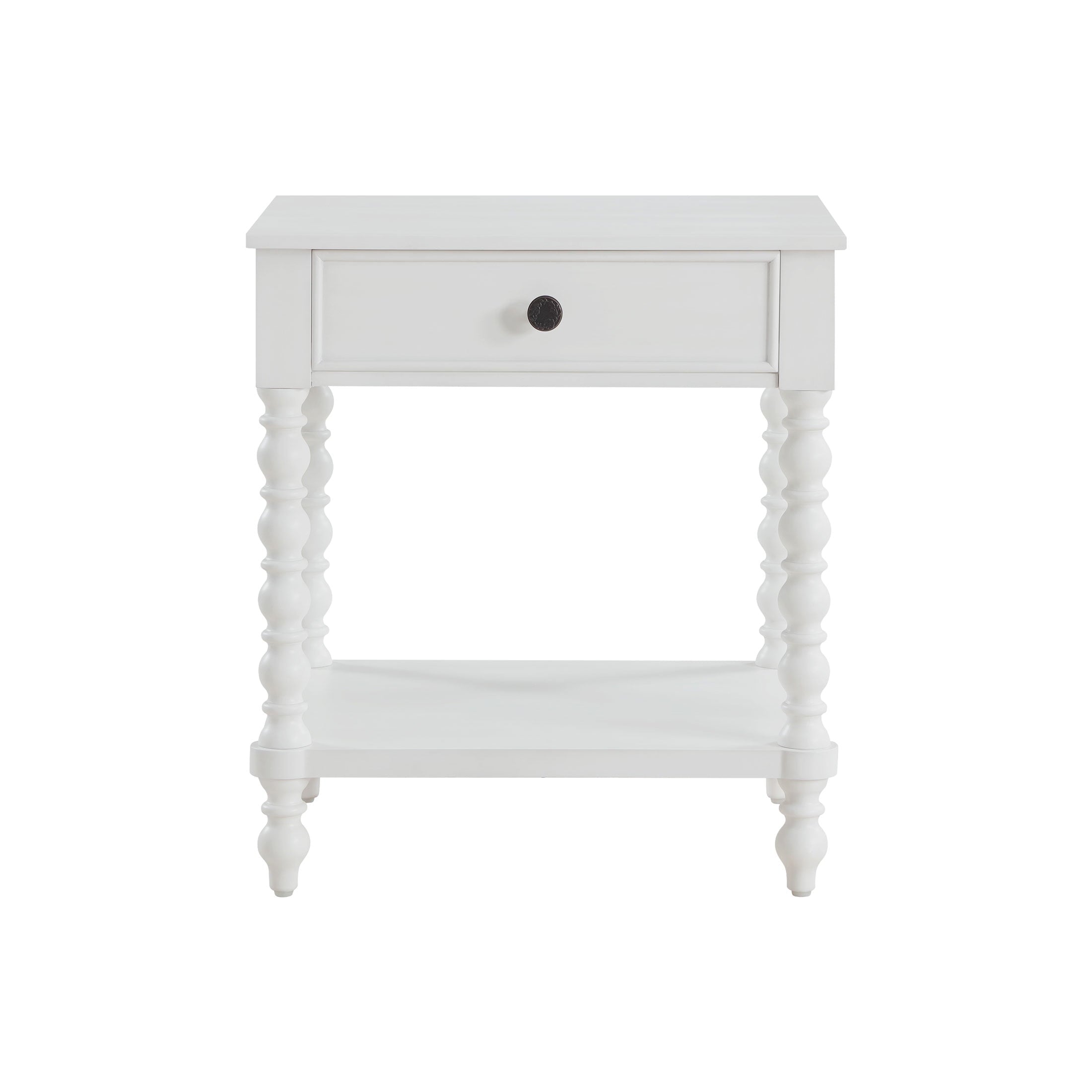 Homesteada™ Harper Spindle Nightstand with USB Charging Ports, Adults and Teens, White Finish