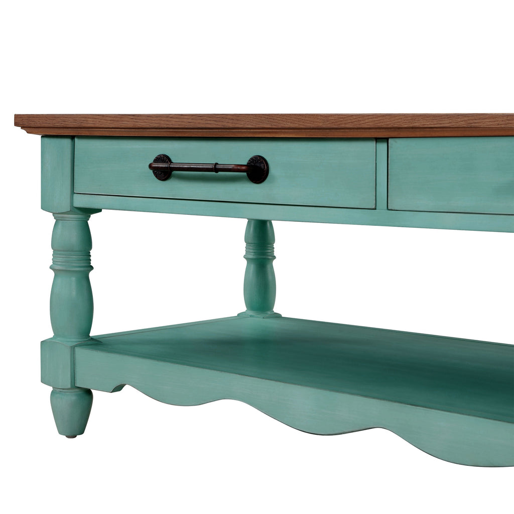 Homesteada™ Helen Coffee Table Made With Solid Wood Frame, Teal