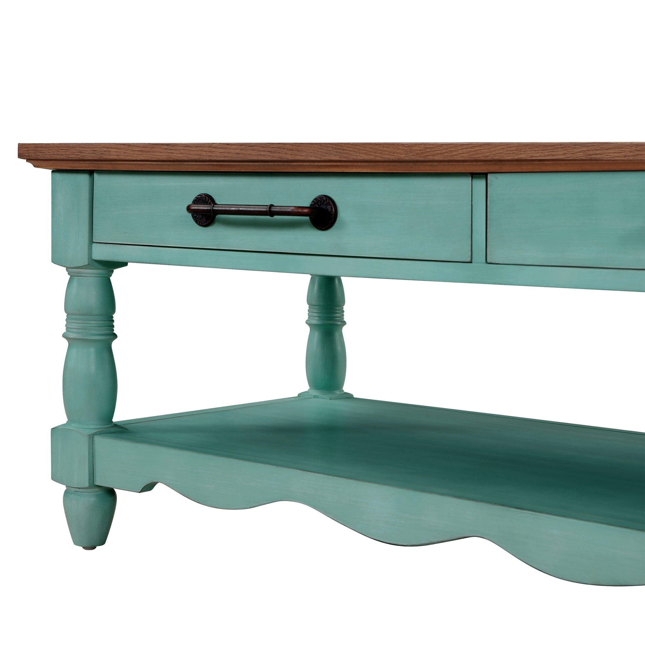 Homesteada™ Helen Coffee Table Made With Solid Wood Frame, Teal
