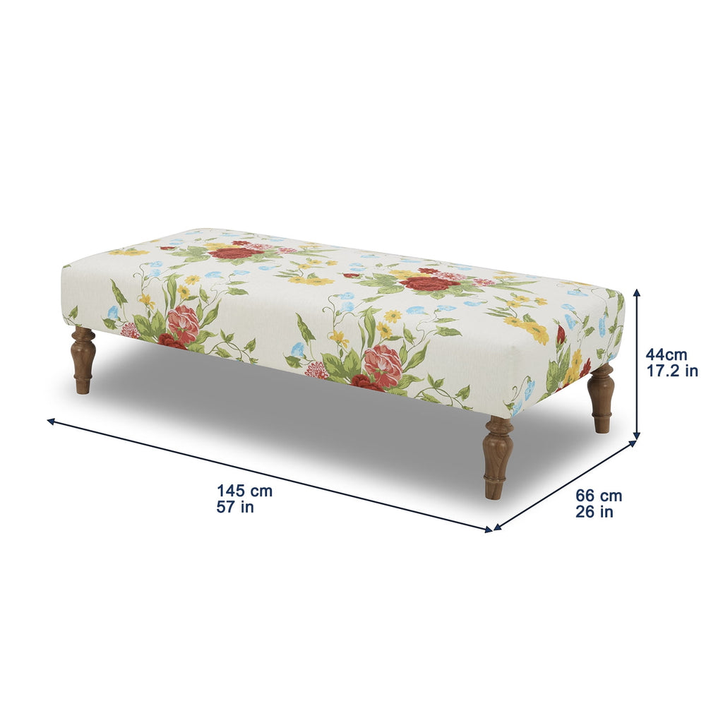 Homesteada™ Vintage Floral Fabric Rectangular Ottoman, White