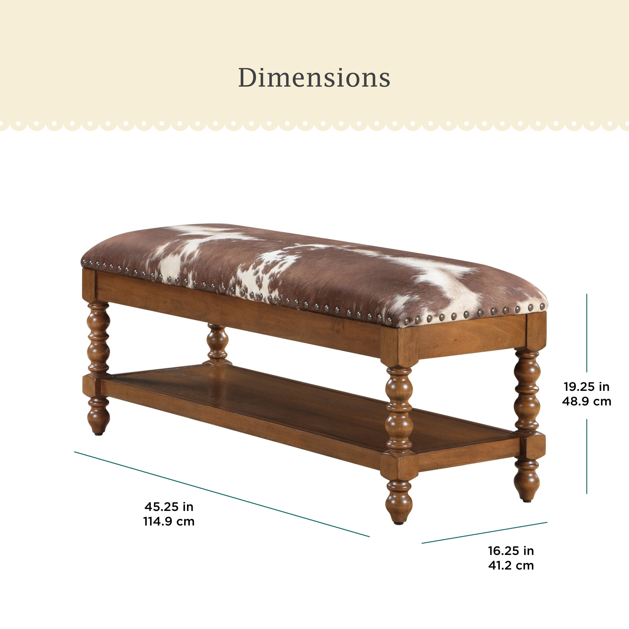 Homesteada™ Harper Bench, Faux Cowhide Fabric