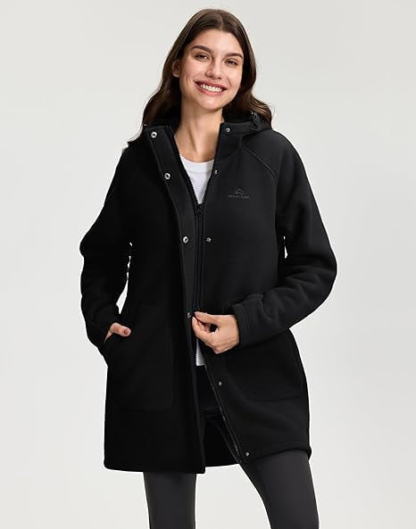 Homesteada™ Heritage Country Camp Women's Long Fleece Jacket Thermal Sherpa Lined Full Zip Up Hoodies with Pockets Causual Warm Winter Coat