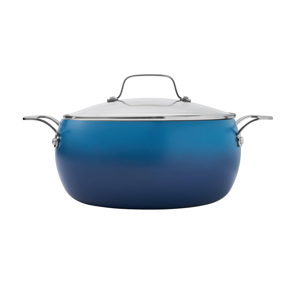Homesteada™ Harlow 7.5 Qt Ceramic Non-Stick Stock Pot with Lid, Denim Blue