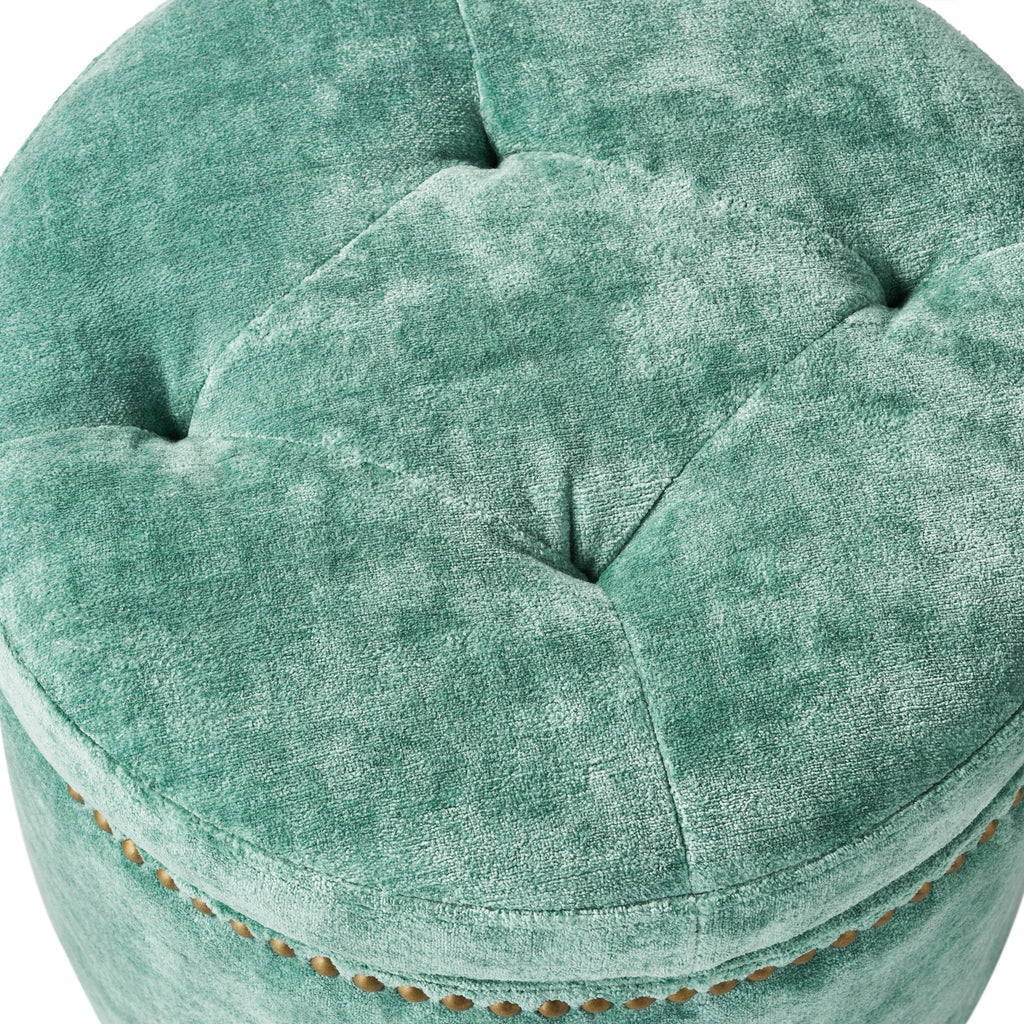 Homesteada™ Harper Round Velvet Storage Ottoman, Jade, 17.72 in