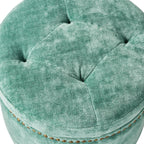 Homesteada™ Harper Round Velvet Storage Ottoman, Jade, 17.72 in