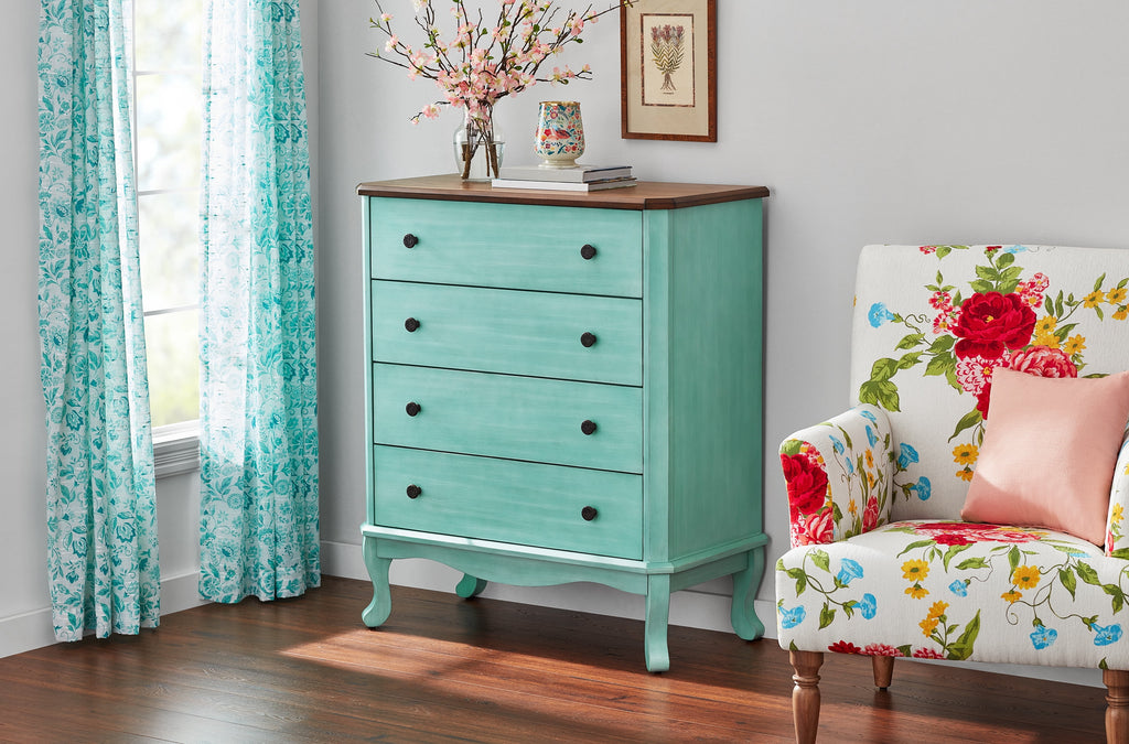 Homesteada™ 4-Drawer Dresser Made With Solid Wood Frame, Teal