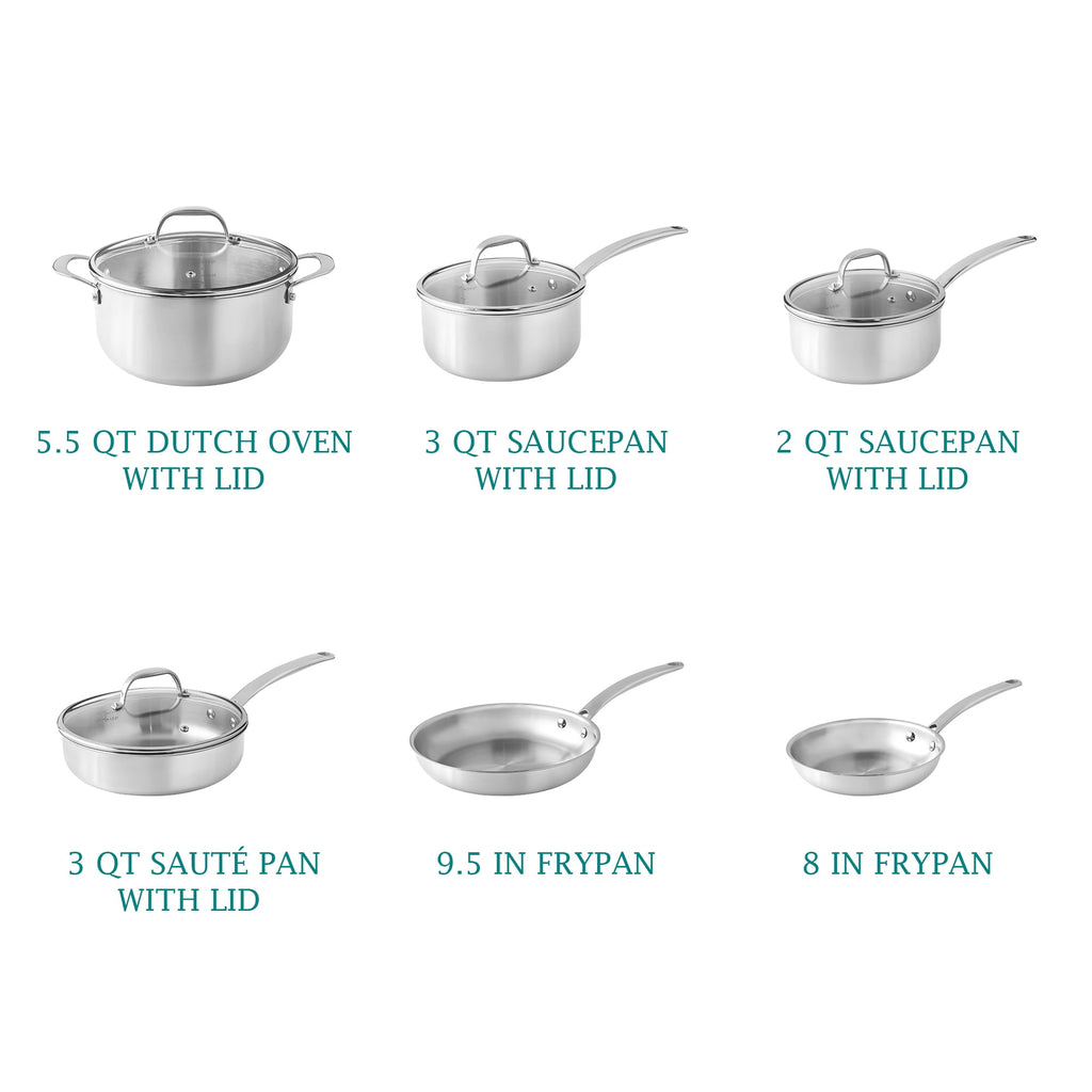 Homesteada™ 14-Piece Stainless Steel Cookware Set, Cooking Pots and Pans Set with Kitchen Utensils