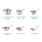 Homesteada™ 14-Piece Stainless Steel Cookware Set, Cooking Pots and Pans Set with Kitchen Utensils