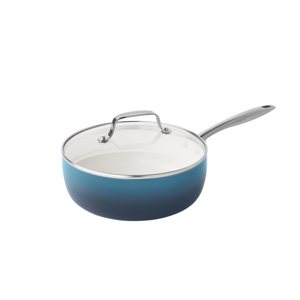 Homesteada™ Harlow 15-Piece Cookware Set, Ceramic Non-Stick Pots and Pans Set, Denim Blue