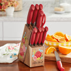Homesteada™ Sweet Rose 11-Piece Stainless Steel Knife Block Set, Red