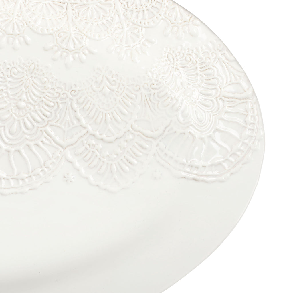 Homesteada™ Vintage Lace 20-inch Stoneware Oval Serving Tray Platter, White