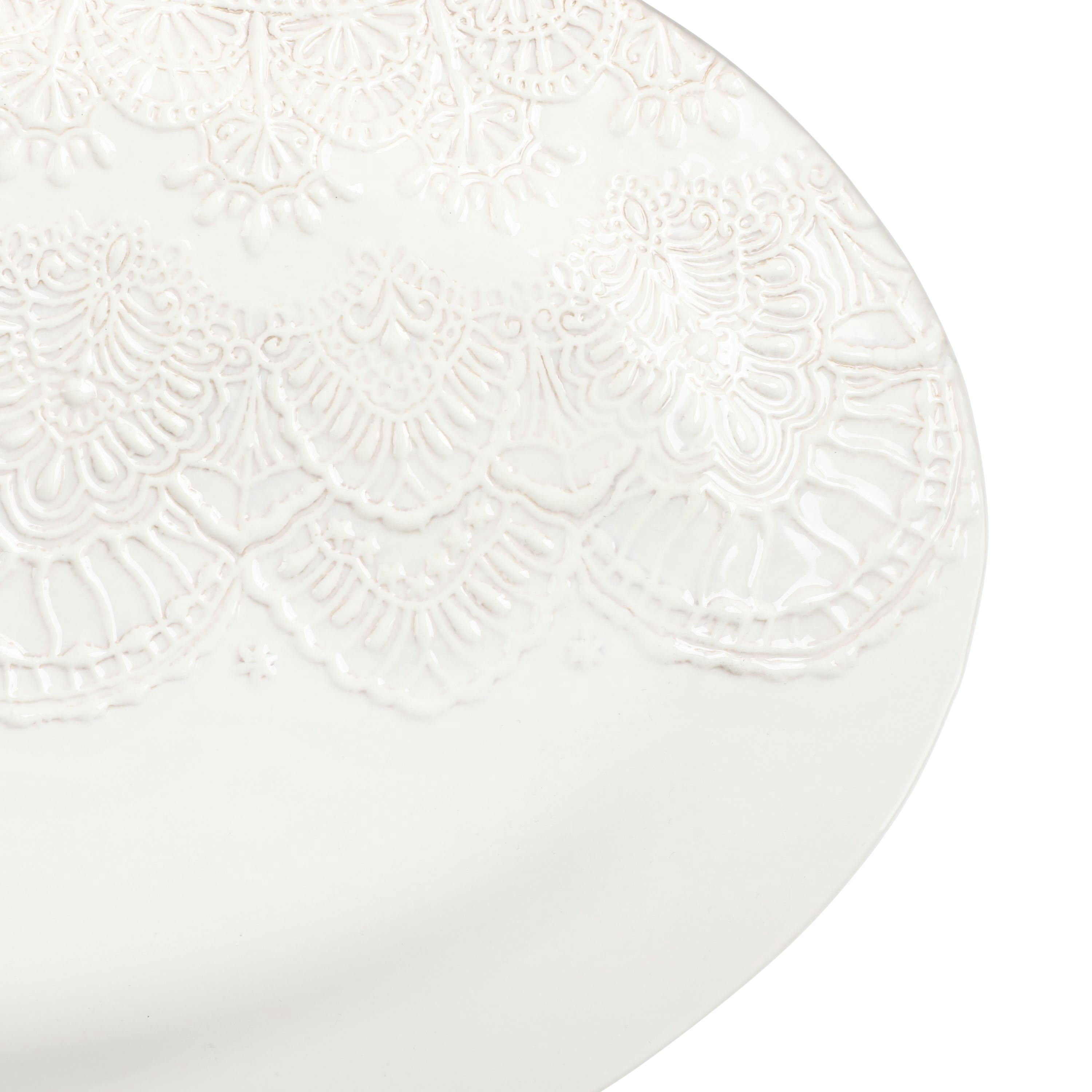 Homesteada™ Vintage Lace 20-inch Stoneware Oval Serving Tray Platter, White