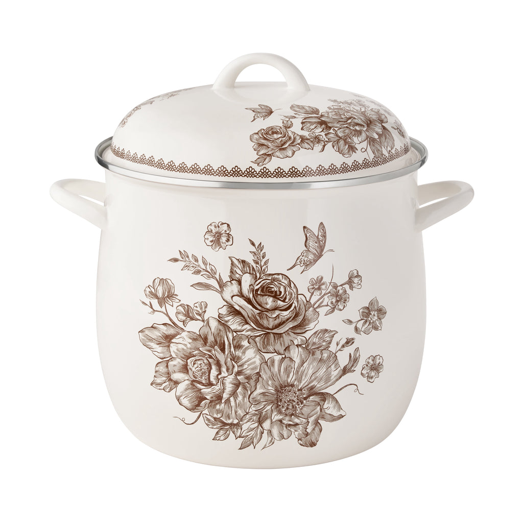 Homesteada™ Agatha 12 Qt Enamel on Steel Stock Pot with Lid, Brown