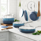 Homesteada™ Harlow 15-Piece Cookware Set, Ceramic Non-Stick Pots and Pans Set, Denim Blue