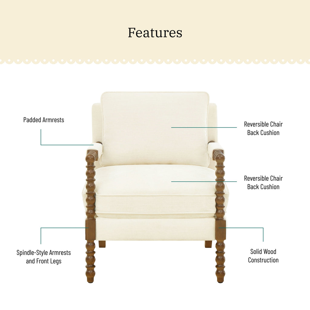 Homesteada™ Harper Spindle Accent Chair, Antique White Fabric Upholstery