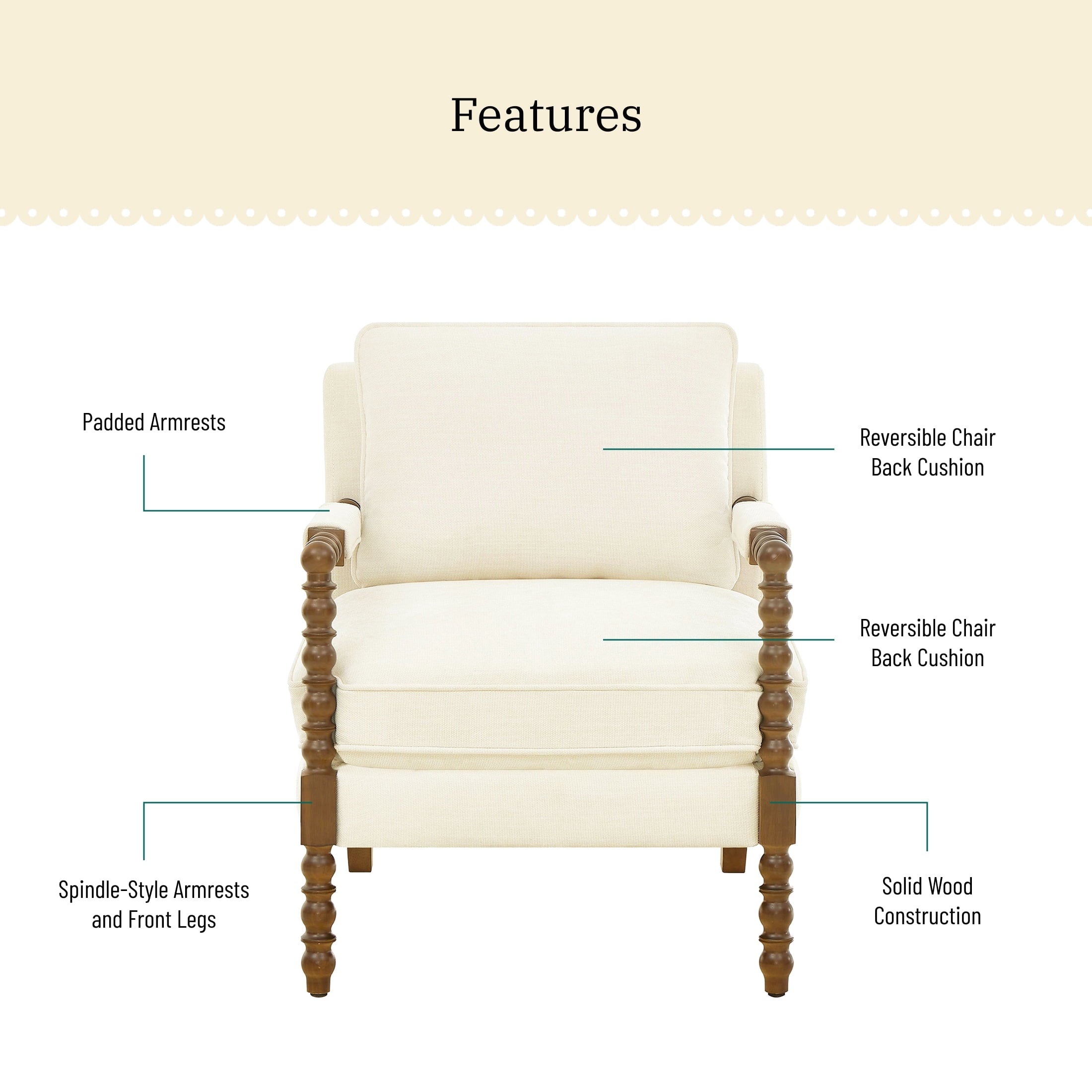 Homesteada™ Harper Spindle Accent Chair, Antique White Fabric Upholstery