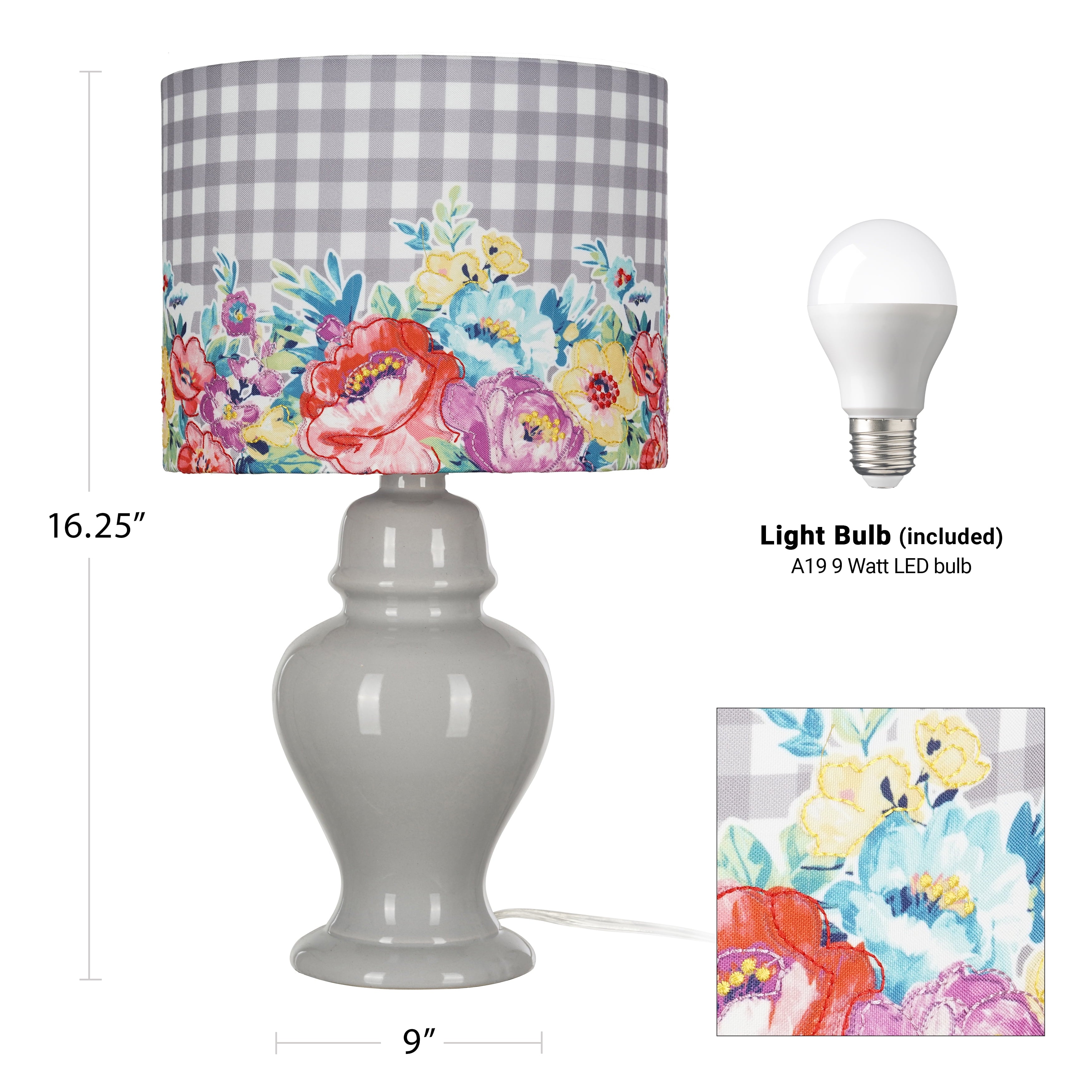 Homesteada™ Sweet Romance Table Lamp, Grey Finish with LED Bulb Included