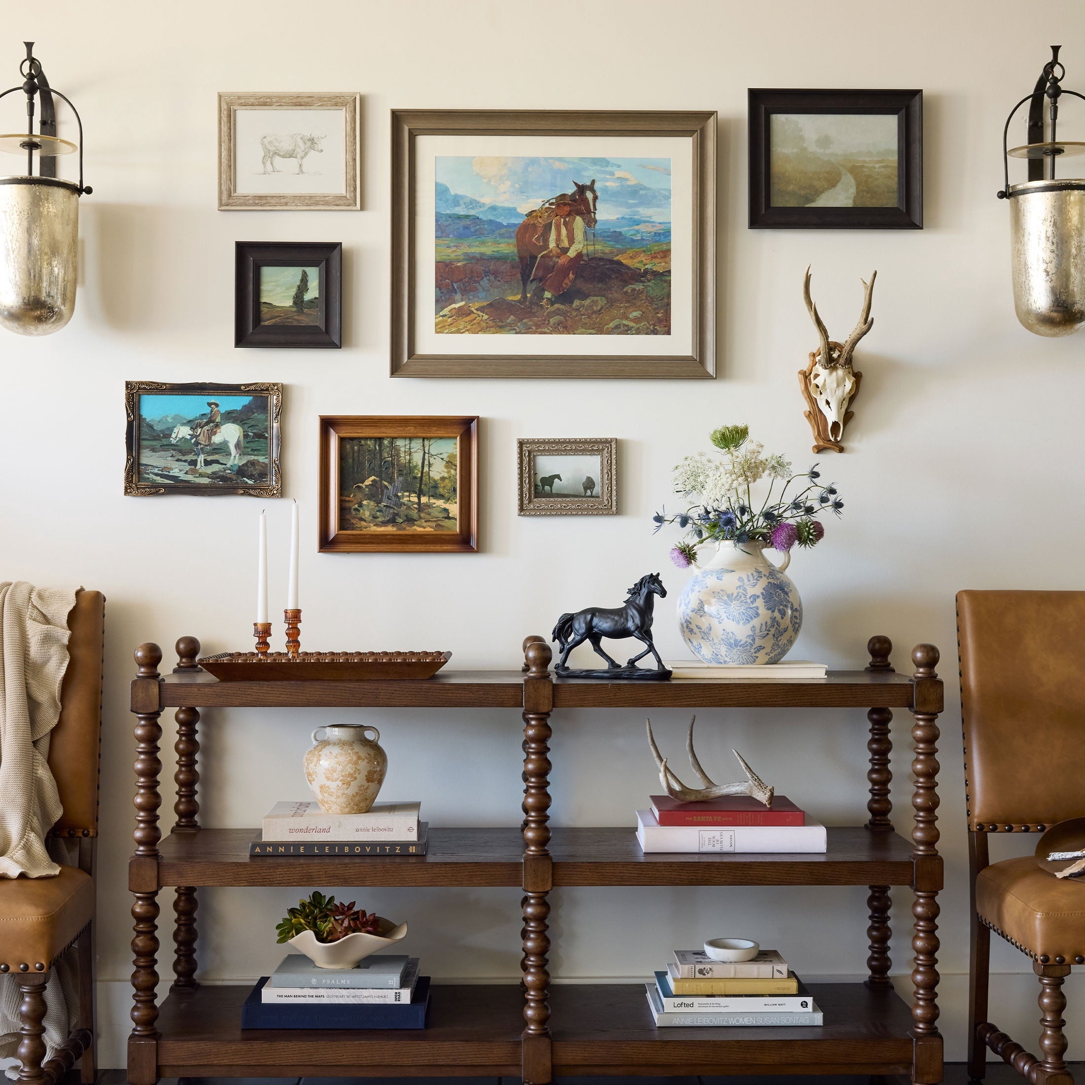 Homesteada™ Frank Tenney Johnson "An Idle Dreamer" Framed Western Wall Art Print, Cowboy and Horse Landscape Artwork, Matted Rustic Ranch Decor, Ready to Hang Framed Art for Living Room