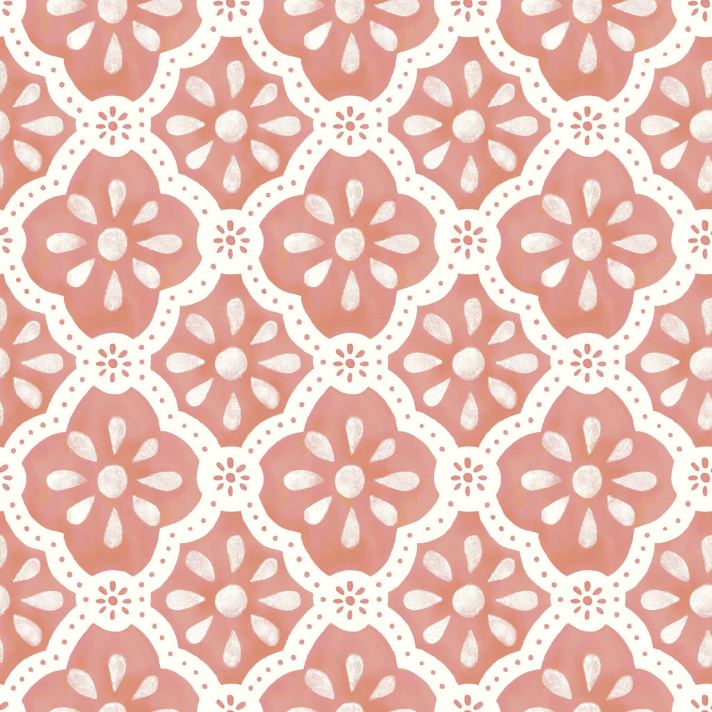 Homesteada™ Pink Salmon Washy Trellis Peel and Stick Wallpaper, 18" x 18.86'
