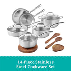 Homesteada™ 14-Piece Stainless Steel Cookware Set, Cooking Pots and Pans Set with Kitchen Utensils