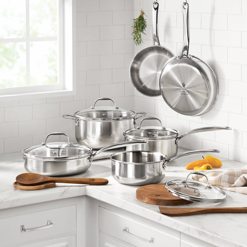 Homesteada™ 14-Piece Stainless Steel Cookware Set, Cooking Pots and Pans Set with Kitchen Utensils