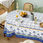 Homesteada™ Polish Pottery Style Tablecloth, Blue Ceramic Table Cloth, Farmhouse Tablecover for Oval Tables 60 x 84, Perfect for Kitchen Dinner, Restaurant,Holiday Picnic Party Table Cover
