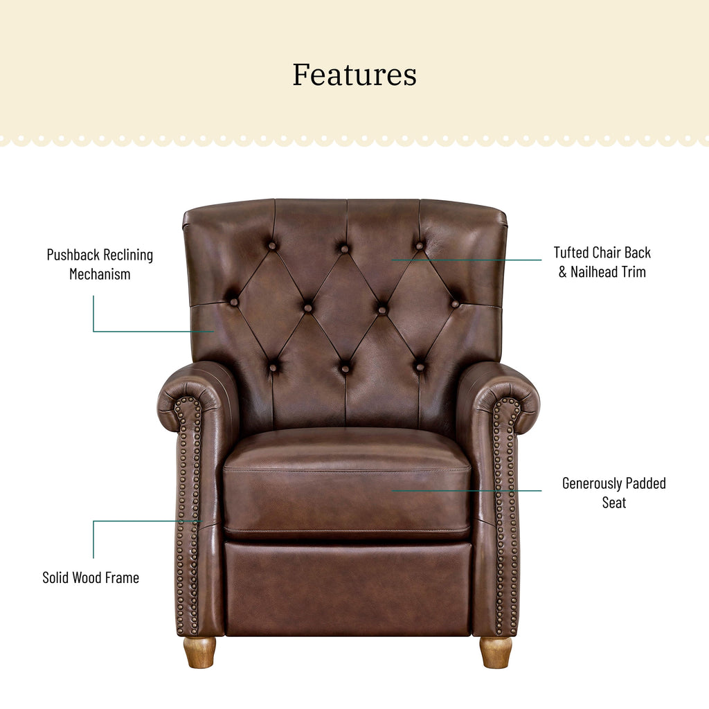 Homesteada™ Harper Leather Recliner with Whiskey Upholstery