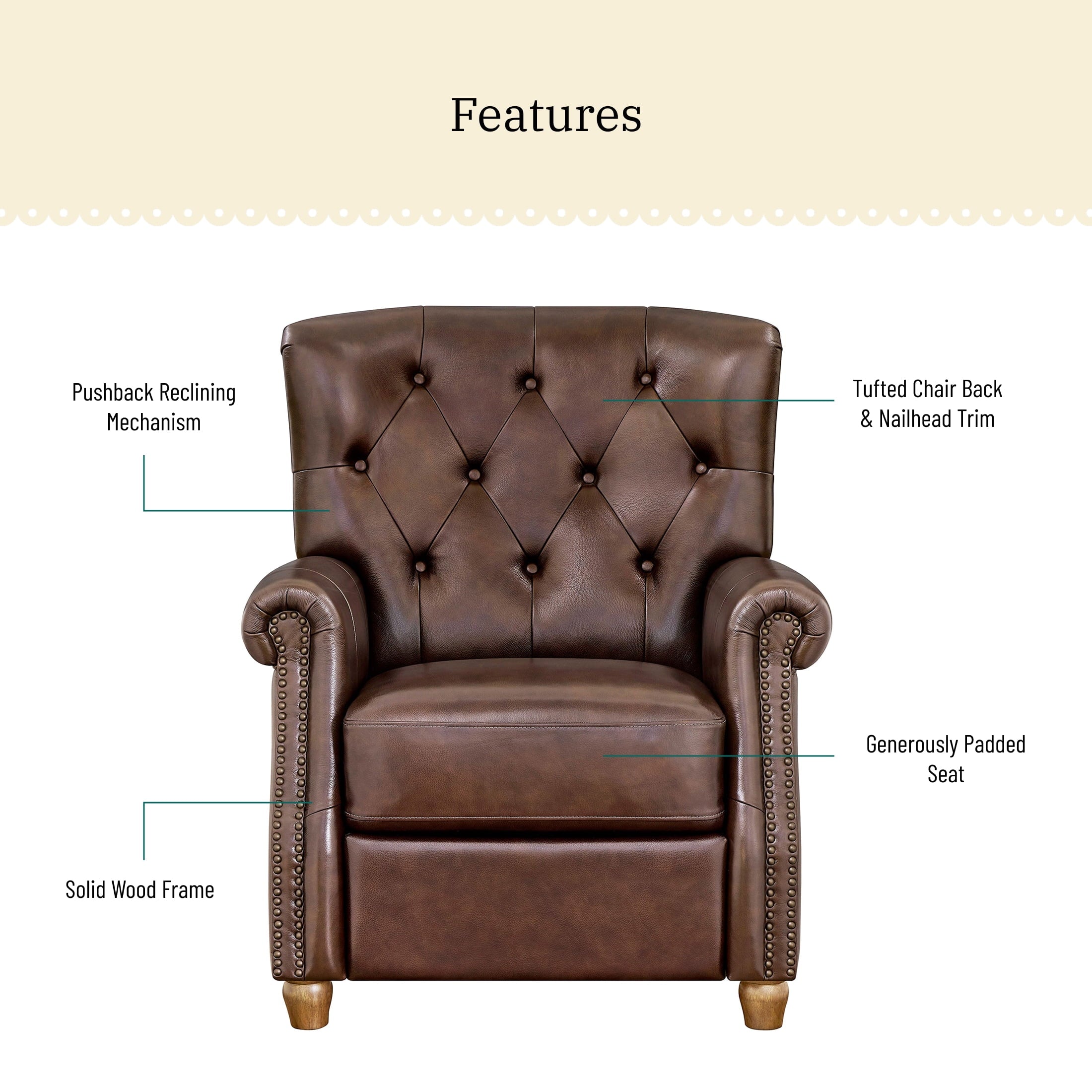 Homesteada™ Harper Leather Recliner with Whiskey Upholstery