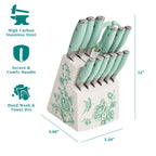 Homesteada™ 14 Pieces Knife Set with Decal Block Stainless Steel Knives, Forged, Green Agatha