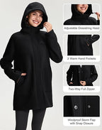 Homesteada™ Heritage Country Camp Women's Long Fleece Jacket Thermal Sherpa Lined Full Zip Up Hoodies with Pockets Causual Warm Winter Coat