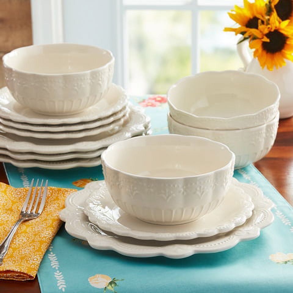 Homesteada™ Toni 12-Piece Plates & Bowls Dinnerware Set, Linen