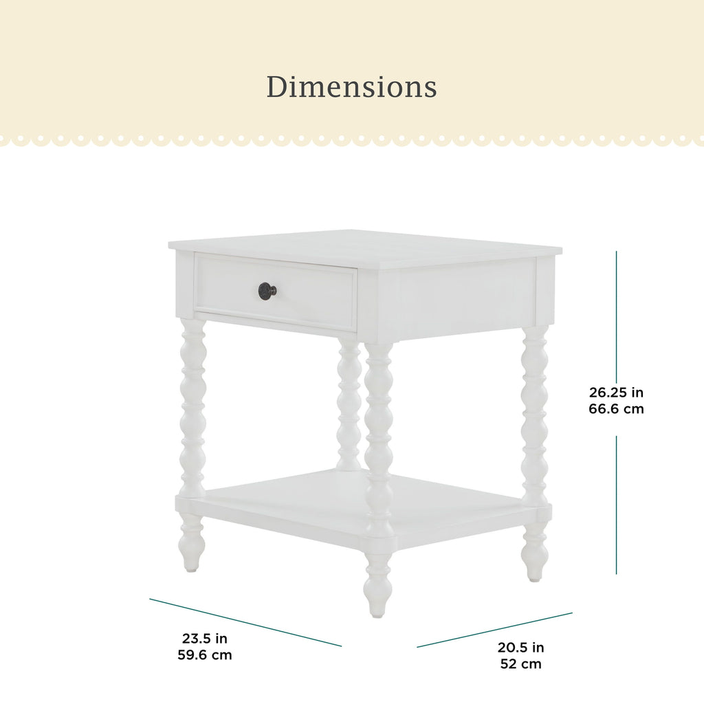 Homesteada™ Harper Spindle Nightstand with USB Charging Ports, Adults and Teens, White Finish