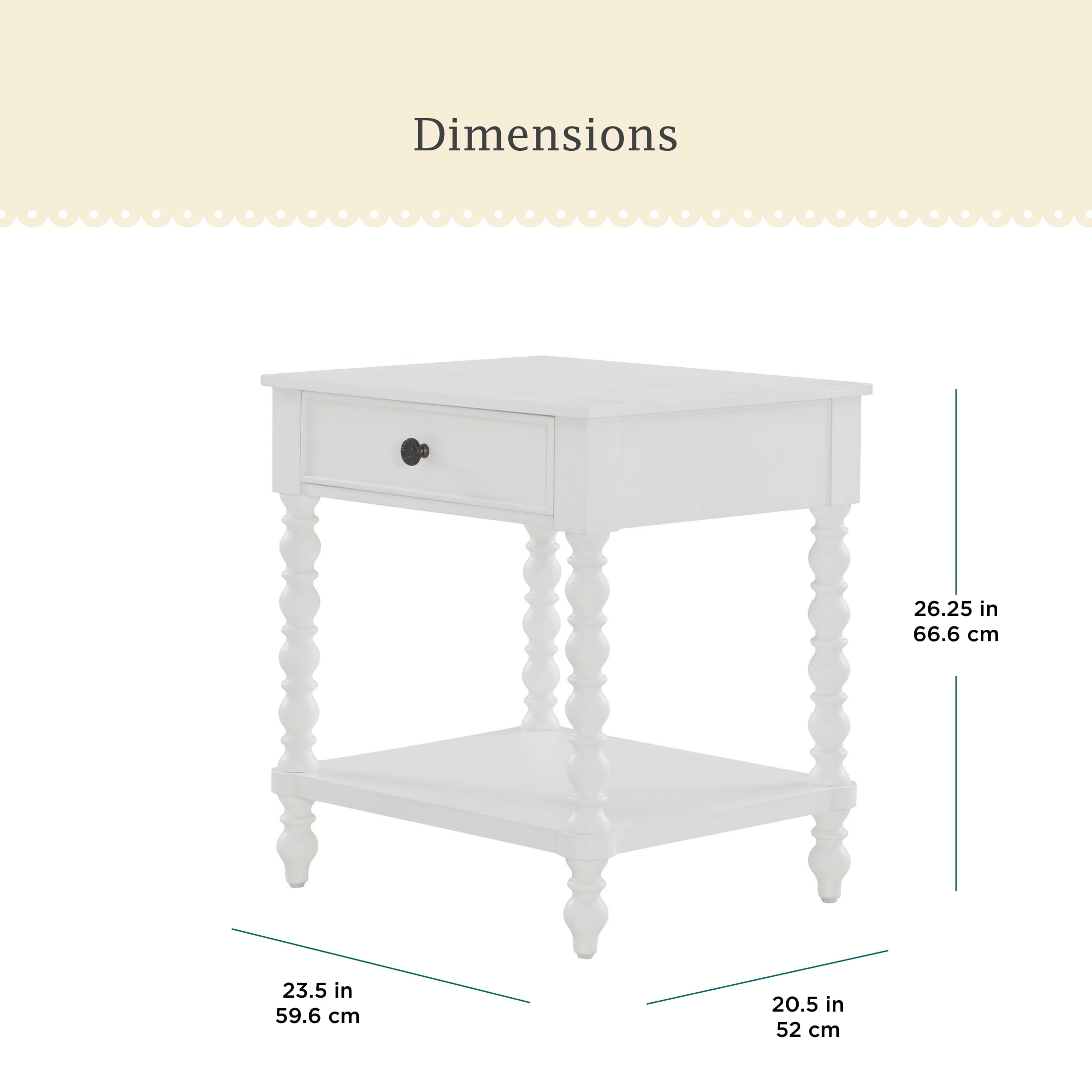 Homesteada™ Harper Spindle Nightstand with USB Charging Ports, Adults and Teens, White Finish