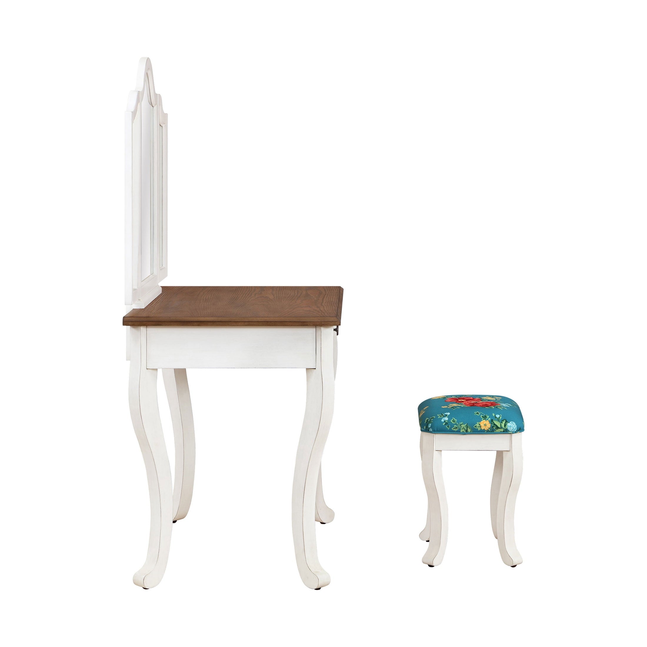 Homesteada™ Vanity Set and Stool with Tri-Fold Mirror and Made With Solid Wood Frame, White