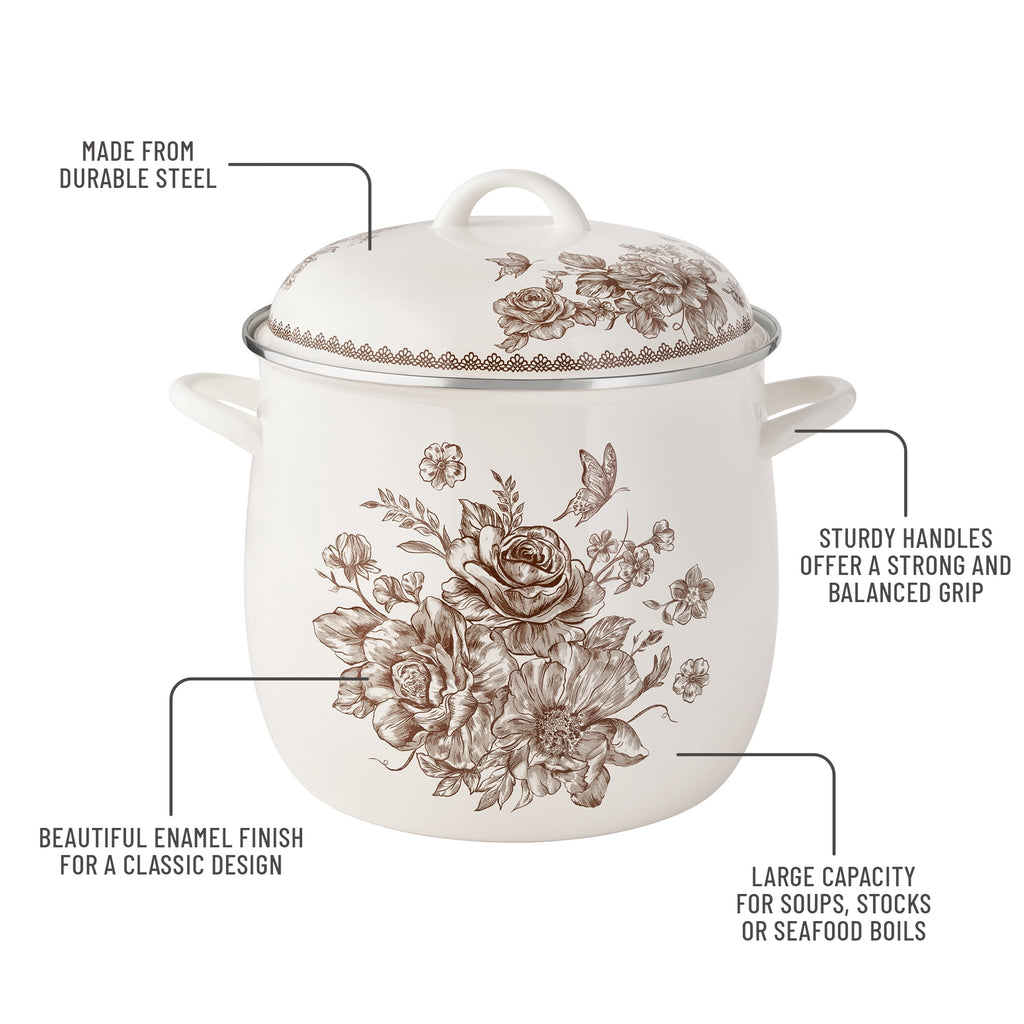 Homesteada™ Agatha 12 Qt Enamel on Steel Stock Pot with Lid, Brown