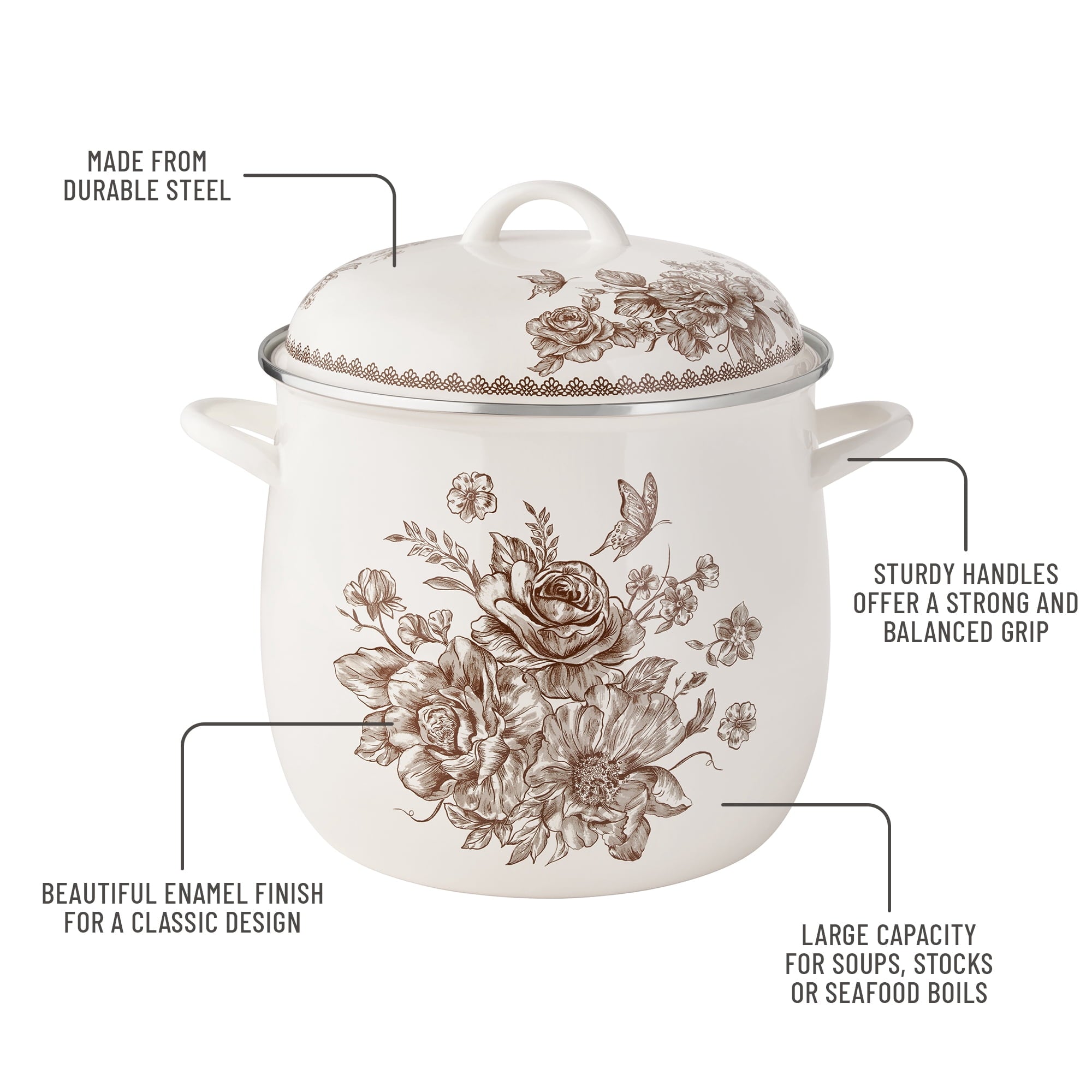 Homesteada™ Agatha 12 Qt Enamel on Steel Stock Pot with Lid, Brown