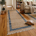 Homesteada™ Denim Jute Runner Rug, Natural with Blue Border, 30 x 96 Inches
