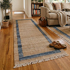 Homesteada™ Denim Jute Runner Rug, Natural with Blue Border, 30 x 96 Inches